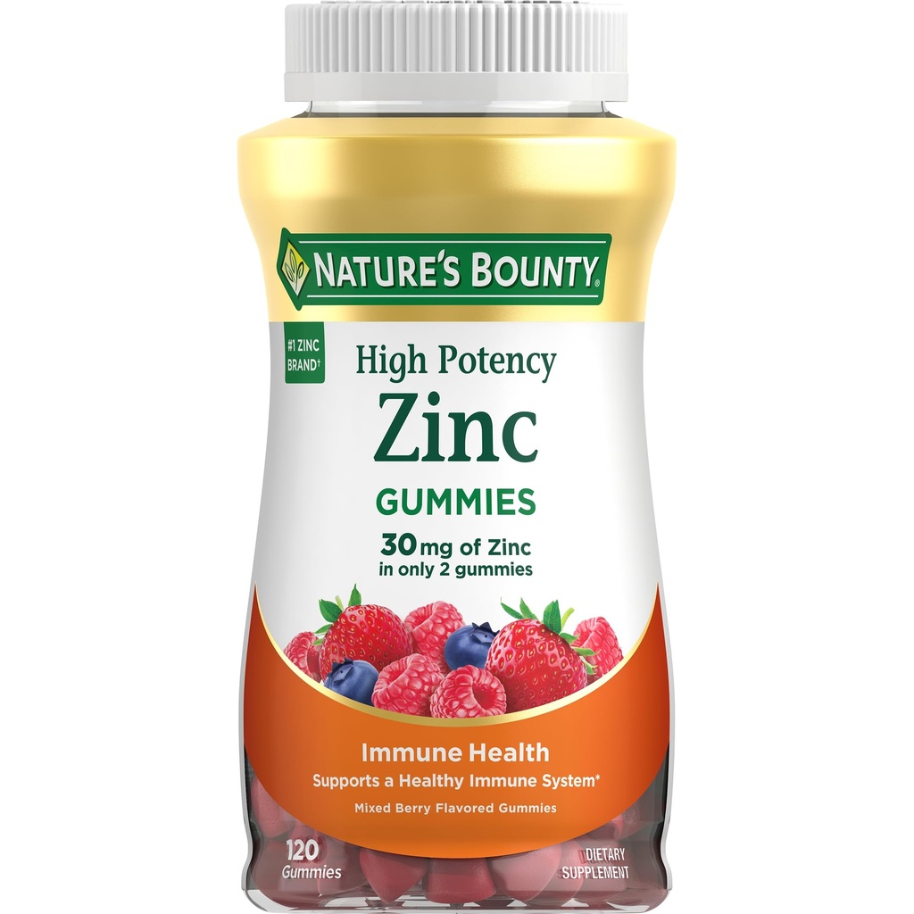 Naturens Bounty Zinc Gummies, Immun Support Gummies, Støtter Hud og Antioksidant Helse, Blandet Berry, 30 mg, 120 greve