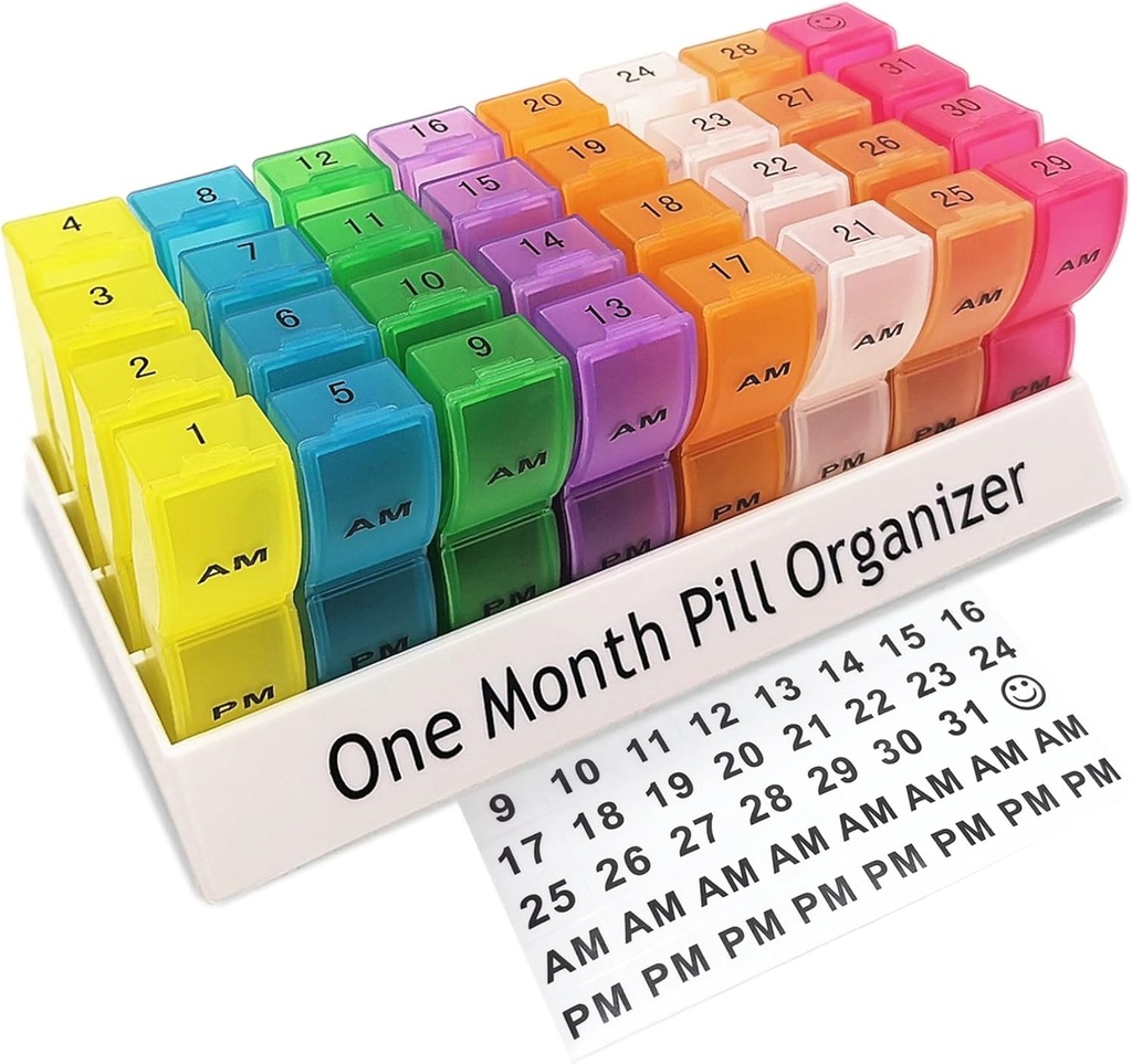 Månedlig Pill Organizer 2 ganger om dagen, 30 dager en måned pille boks AM / PM, ukentlig Pill Holder Pill tilfelle for vitaminer, fiskeolje, kosttilskudd og medisinering