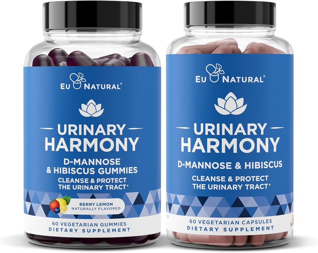 Urin Harmony Kapsler og Gummier Bundle - Urin Tract Helse for kvinner - D-Mannose & Hibiscus Cleanse, Flush & Beskytt urinsystemet