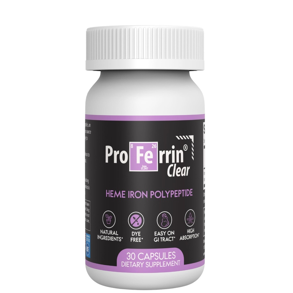 Proferrin Clear 30ct ® US laget heme jern for høy absorpsjon, lett på GI Tract ® naturlig, NSF sertifisert, fargefri