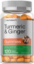 Horbäach Turmeric og Ginger Gummies | 120 greve | Peach Flavor | Vegansk ikke-GMO & Glutenfri Supplement
