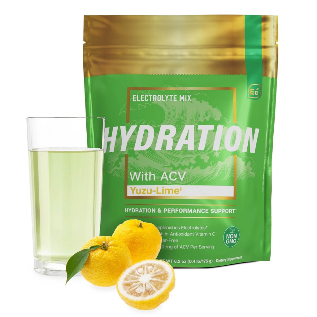 Essensielle elementer Hydration Packets - Yuzu Lime Pack - sukkerfri elektrolyter pulver pakker - 25 Stick pakker av Electrolytes pulver ingen sukker - Hydration Drink - med ACV & Vitamin C