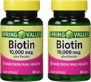Spring Valley 10000mcg Biotin med 100 mg keratin kosttilskudd, 60 greve (pakke på 2)