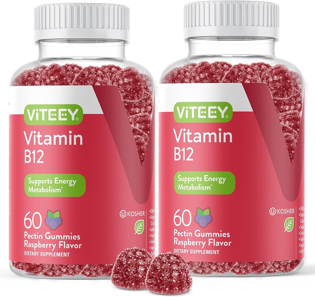Vitamin B12 Gummies - Kognitiv støtte og energi Gummies - Vegansk, Gelatinfri, Glutenfri - 60 Count
