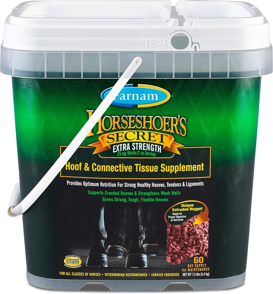 Farnam Horseshoer Secret Extra Styrke Hoof Supplements & Connective Vessue Supplement, fremmer sterke, sunne Hoves, Tengon & ligaments, 7,5 lbs, 60 dagers forsyning