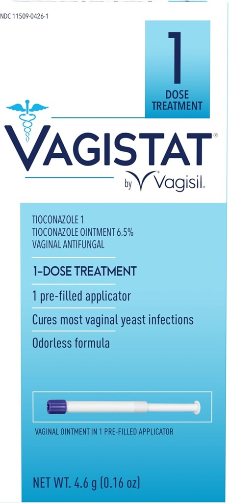 Vagisil Vagistat 1 dag Single-Dose Yeast Infeksjonsbehandling for kvinner, Antifungal Ointment bidrar til å lindre ekstern kløe og irritasjon, 1 pre-filled ingen berøring Vagital Applicator (Pack of 1)