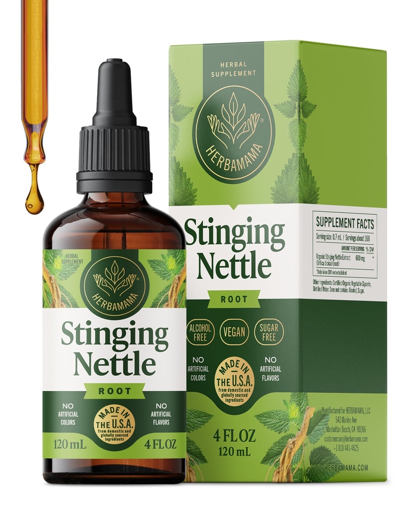 HERBAMAMA Stinging Nettle Tinktur - Vegan Urin Tract Support med Stinging Nettle Root Extract - Ikke-GMO, alkohol og sukker-fri urtica Dioica Supplement - 84-dagers Supplement
