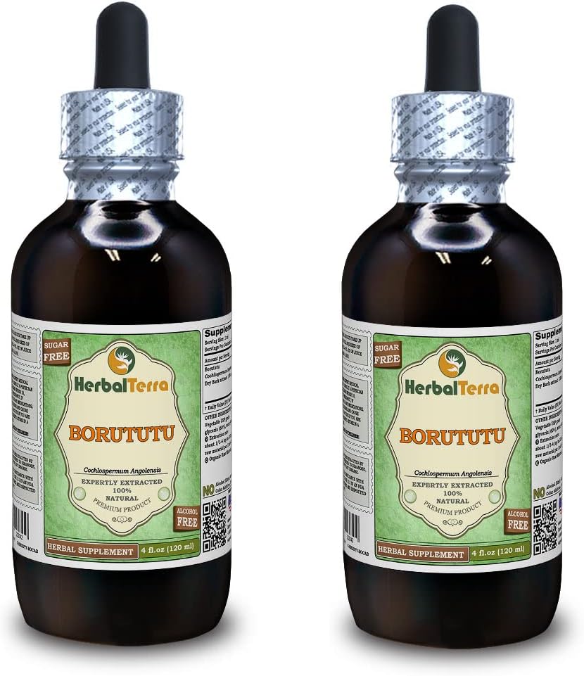 Borututu (Cochlospermum angolensis) Glyceritt, tørket rot alkoholfri flytende ekstrakt (merkenavn: HerbalTerra, stolt laget i USA) 2x4 fl.oz (2x120 ml)