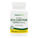 Natures Plus Natural Beta Carotene - 25 000 iu vitamin A & Vitamin E, 90 Softgels - Øyetilskudd, Antioksidant, Hjelpemidler i gratis radikalt og naturlig cellulært forsvar - Glutenfri - 90 Serveringer