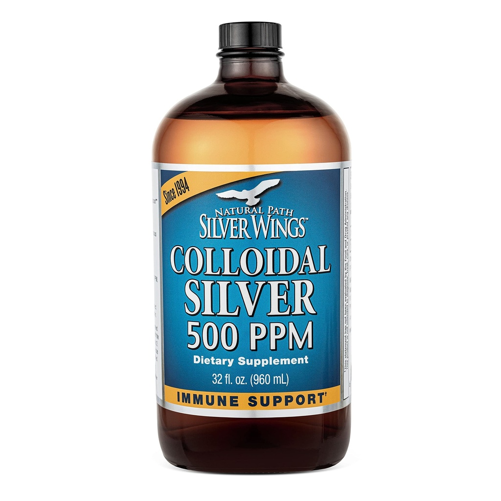 Naturlig sti sølvvinger kolloidalt sølv 500ppm (2 500mcg) immunstøtte Supplement 32 fl oz.