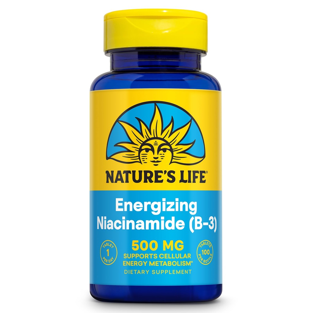 Naturens livsenergiserende Niacinamid 500mg - Ingen flush vitamin B 3 Niacin Supplement - Nervefunksjon, metabolisme og sunn energi støtte - 60-dagers garanti, Lab verifisert, 100 serveringer, 100 tabletter