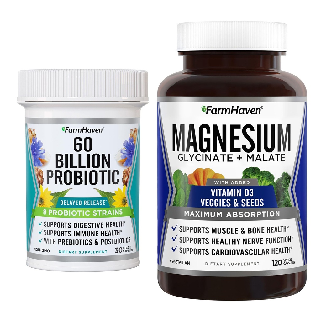 FarmHaven Magnesium Glycinate & Malate Complex og 60 milliarder CFU Probiotic