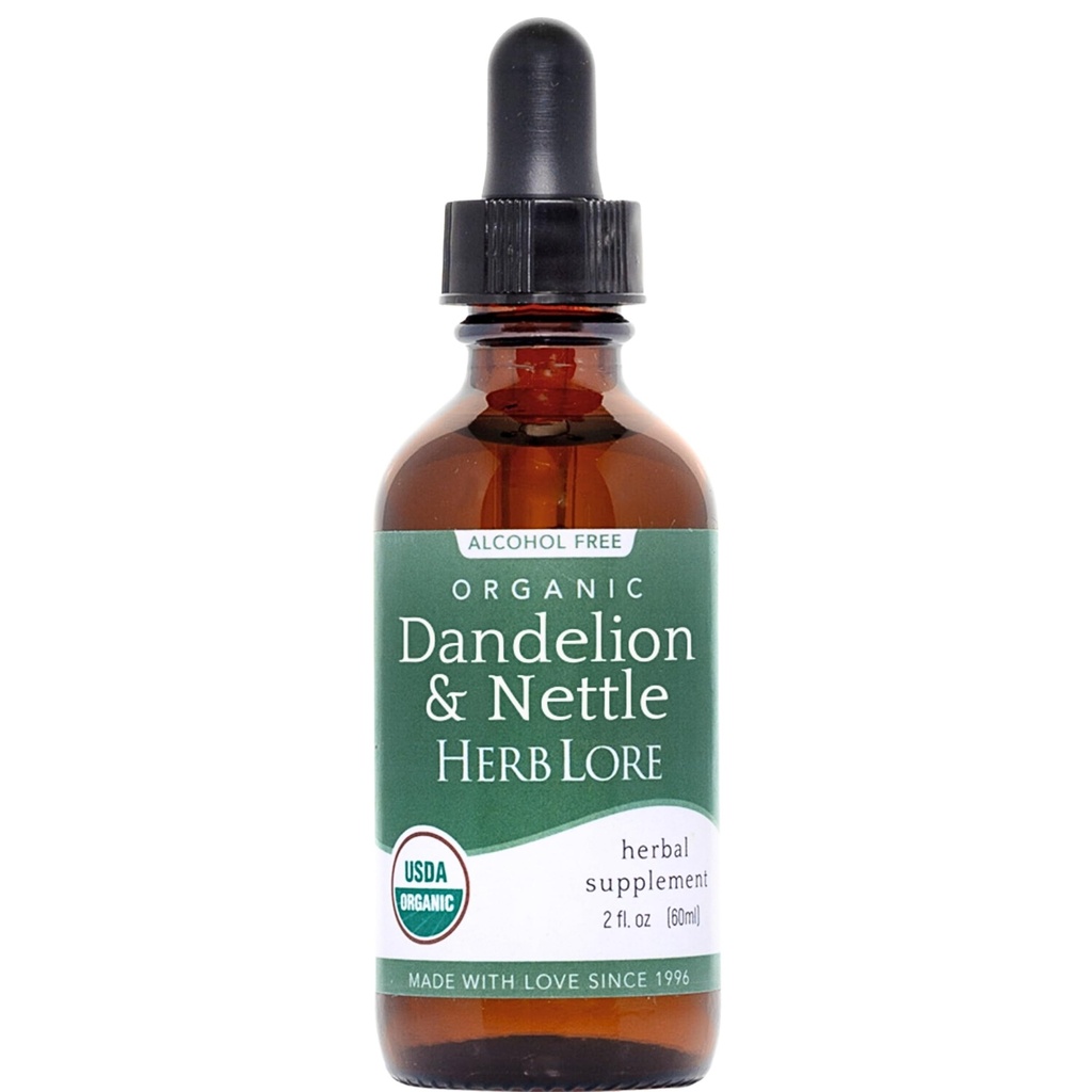 Herb Lore Organic Dandelion & Nettle Tinktur - flytende Dandelion Leaf & Stinging Nettle Leaf Extract Drops (2 fl oz)