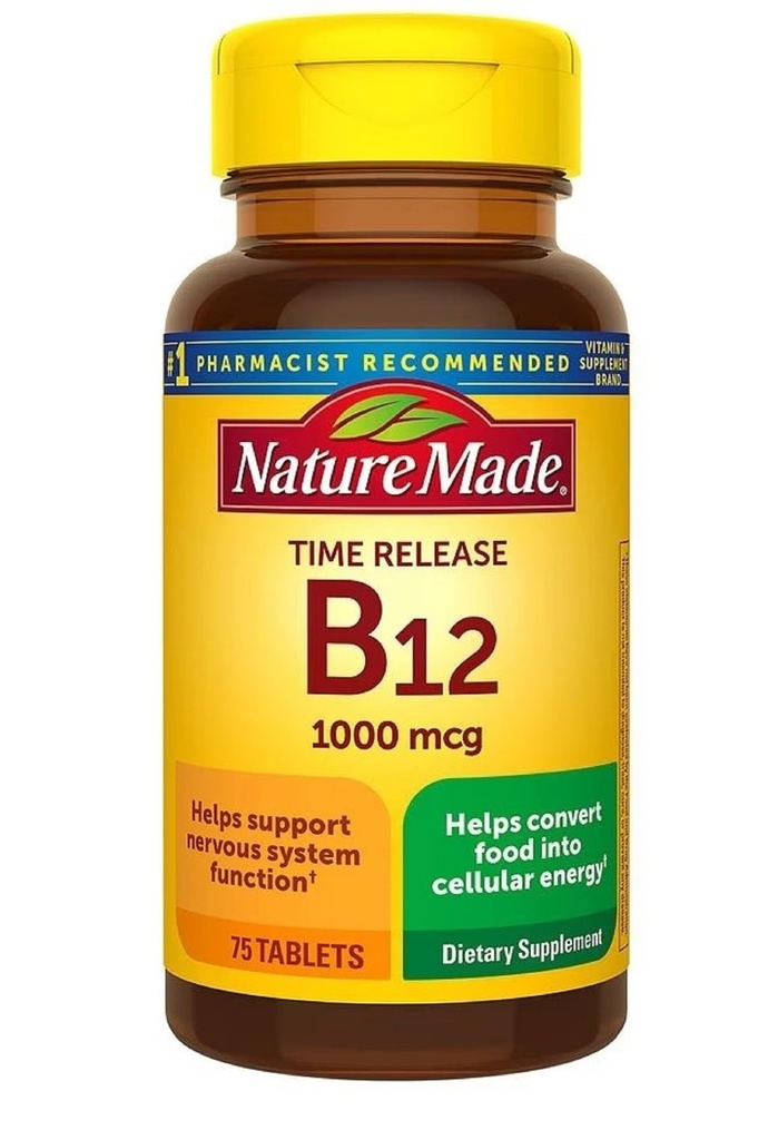 Naturlaget vitamin B12 1000 mhg, kosttilskudd for energimetabolisme støtte, tidsutgivelse, 75 tabletter, ..