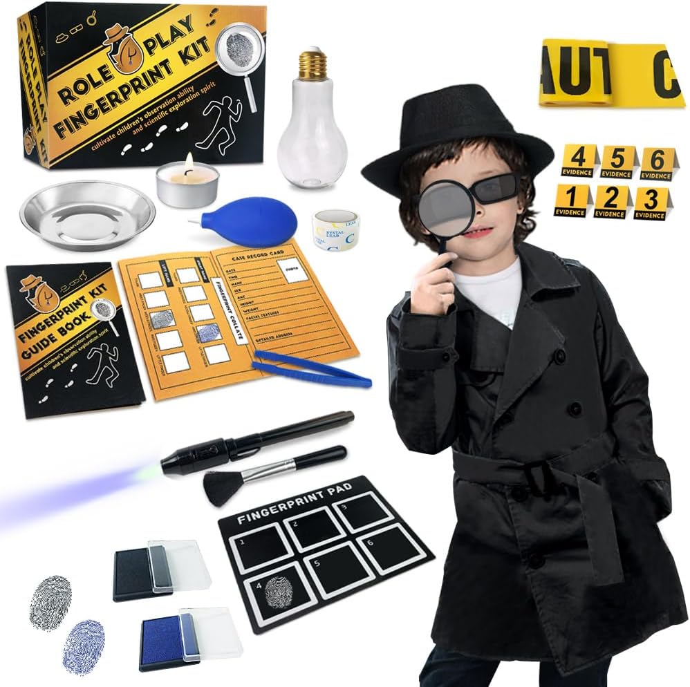 Spy Kit for Kids Detective Outfit Fingeravtrykk leker Gaver for 5 6 7 8 9 10 11 År Gamle Jenter Undersøkelse Rolle Spill Dress Up Kostume Educational Science Secret Agent Finger Print Identifikasjon
