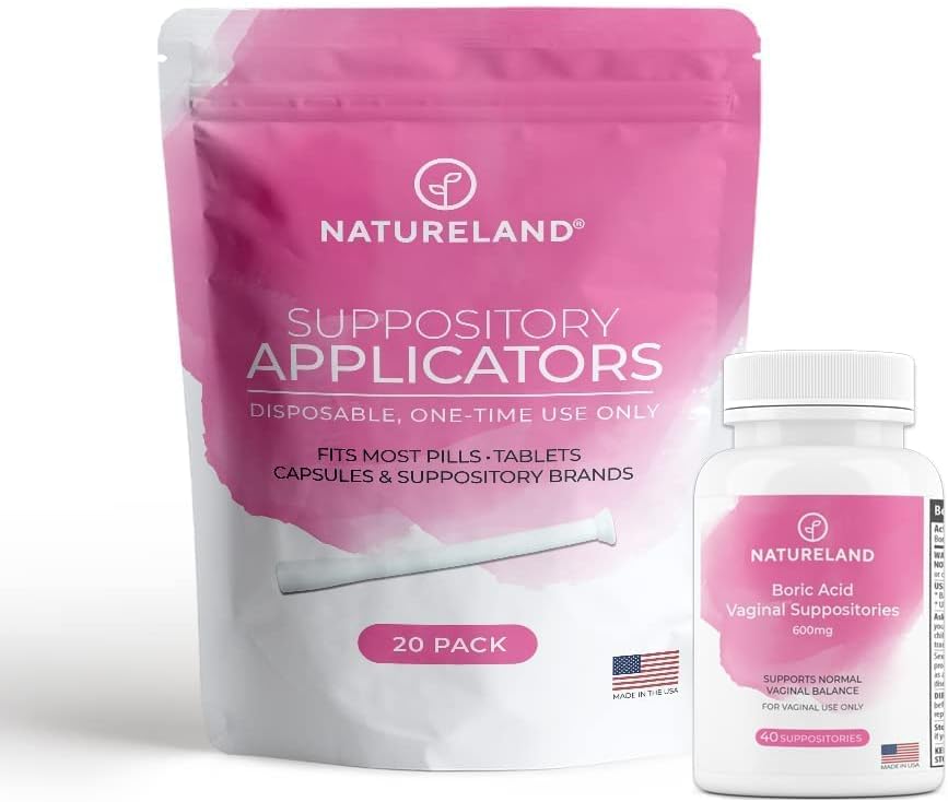 Natureland [40 greve Boric Acid Suppositories 600 mg w/20 Pack] Vaginal Applicator - Feminin Care
