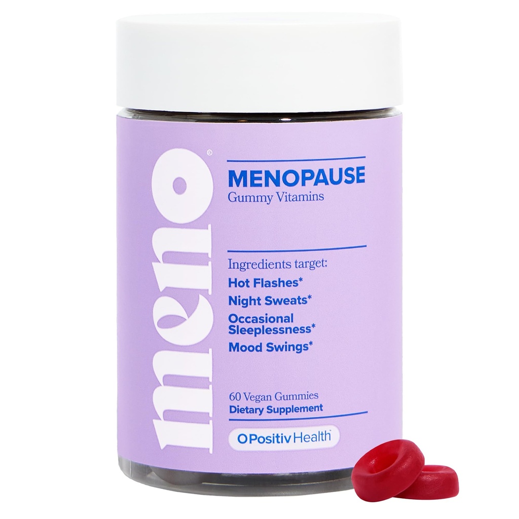 O Positiv MENO Gummies for Menopause, 30 Services (pakke med 1) - Hormonfrie kosttilskudd for kvinner med svart cohosh & Ashwagandha KSM-66 - Hjelper Alleviate Hot Flashes, Natt Sweats, & Mood Swings
