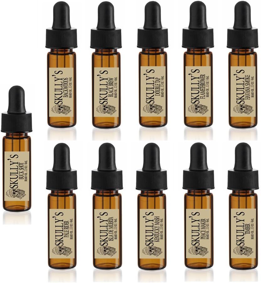 Skully's Beard Olje prøvesett (11) 5 ml glass drams, reisepakke