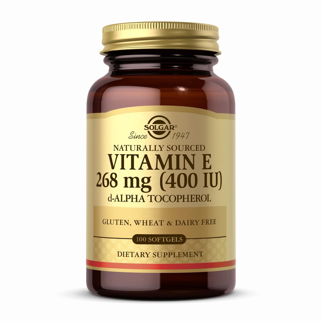 Solgar Vitamin E 268 mg (400 IE) - 100 Softgels - naturlig-kildet vitamin E som d-Alpha Tokoferol - Glutenfri, Dairy Free - 100 Serveringer