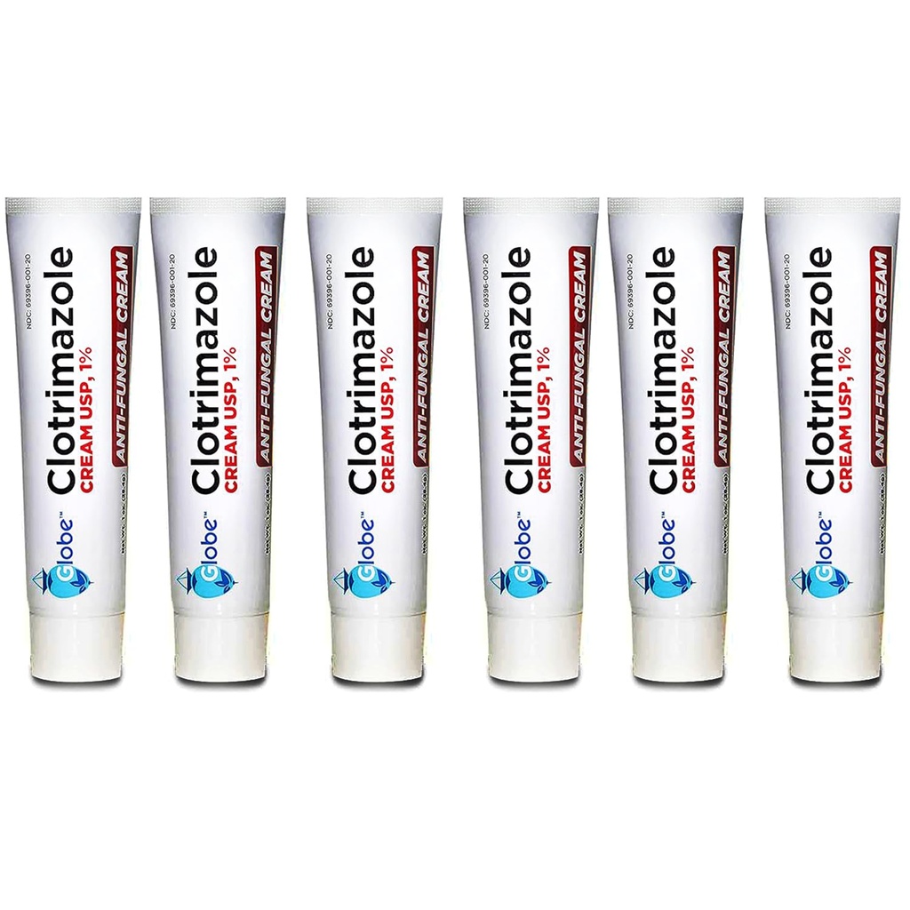 Globe (6 Pack) Clotrimazol Antifungal Cream 1% USP, 1 oz, Anti Fungal behandling, lindrer kløe, brenning, cracking og skalering tilknyttet foten, Jock Itch, Ringorm og mer
