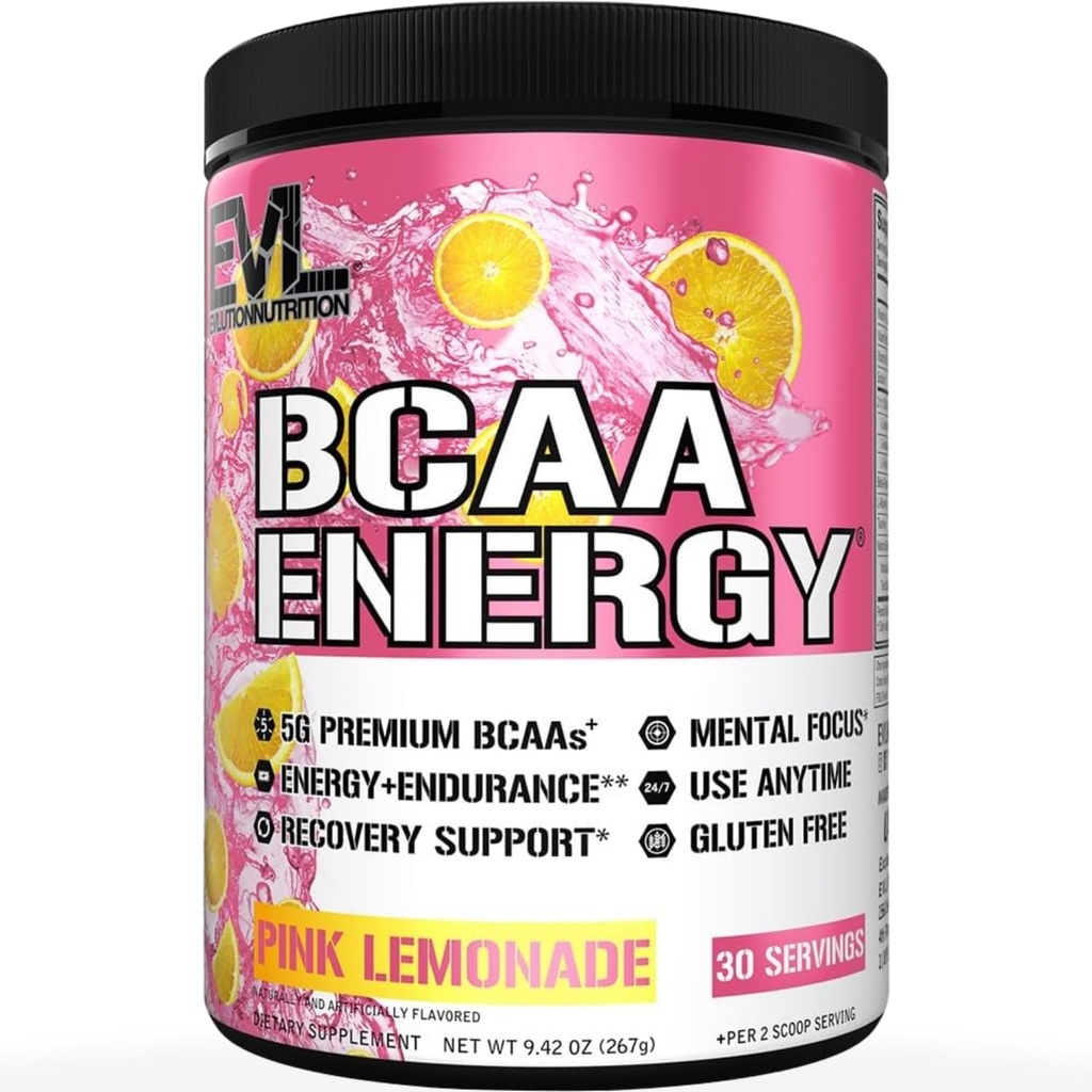 EVL BCAA Aminosyrer pulver - BCAA Energi pre trening pulver for muskel gjenoppretting lean vekst og utholdenhet - Hydroring post trening gjenopprette drikke med naturlig kaffe - rosa lemonade