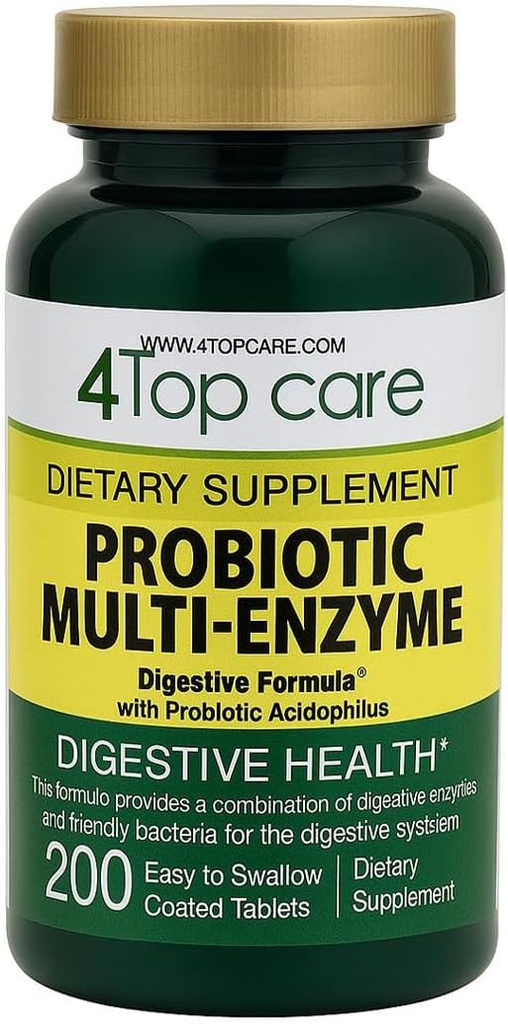 Probiotiske multi-enzymer med prebiotika og probiotiske syreophilus for Digestive og Gut Health, som gir lindring fra mat-tid ubehag og Bloating. Kosttilskudd, 200 greve.