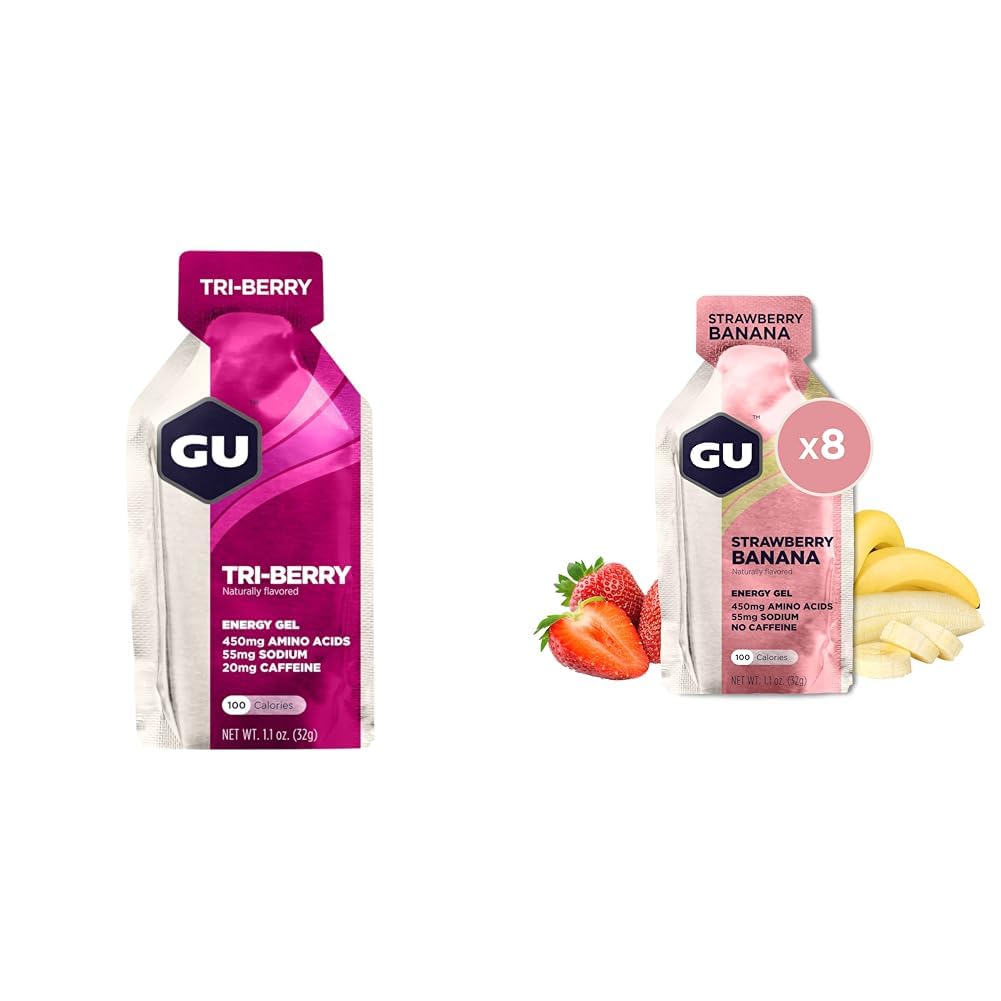 GU Energi Original Sport Nutrition Gel Tri-Berry og Strawberry Banana Flavor 8-Count Bundles