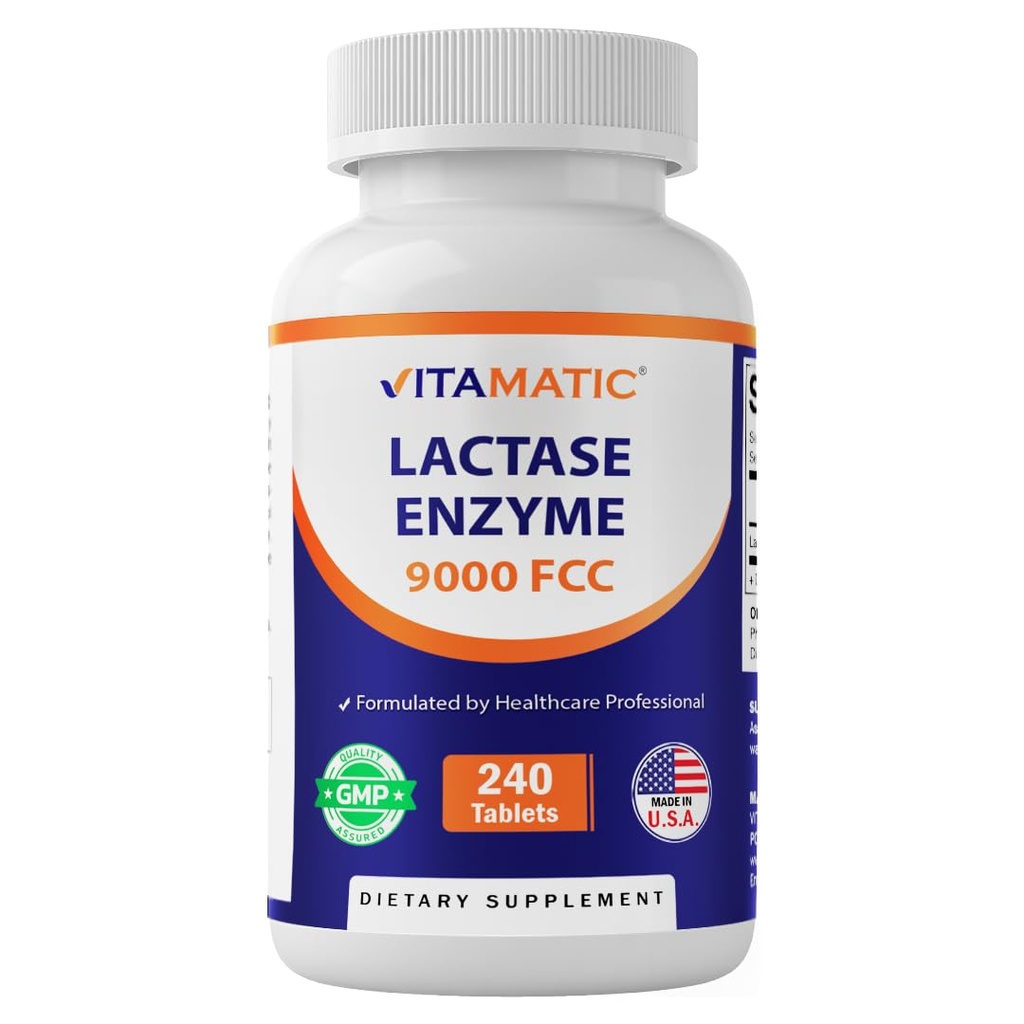 Vitamatisk Lactase Enzyme 9000 FCC 240 tabletter - Laktose Intolerance Relief Caplets