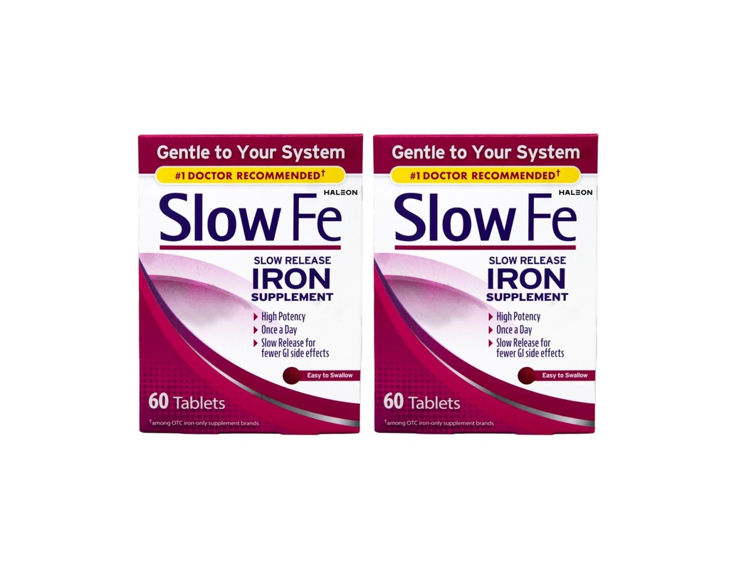 Slow Fe, høy styrke jern 45 mg, langsom utgivelse - 60 tabletter - Pakke med 2