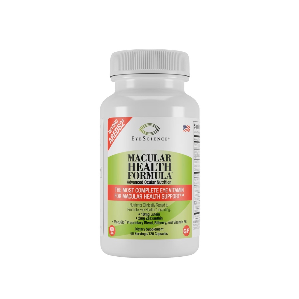 EyeScience Macular Health Beyond AREDS2-formula, avansert okulær vitamin - inneholdende lutein, Zeaxanthin, Bilbær og vitaminer C, D, E og B6 (60 dagers forsyning)