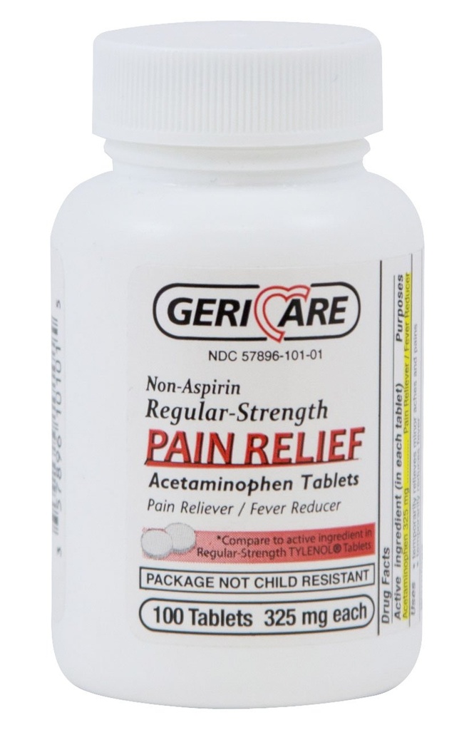 McKesson 60-101-01 GeriCare Acetaminophen Tablet, 325 mg, Pakke med 100