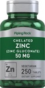 Piping Rock Chelated Sink 50mg ® 250 tabletter Gluconate ® Vegetarisk, Ikke-GMO, Glutenfri Supplement