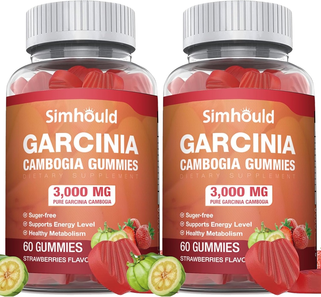 2 pakke sukker gratis Garcinia Cambogia Gummies - 3000mg 95% HCA med L-karnitin, energiforsterkning, Strawberry Flavor Gummy lettere å ta enn piller og kapsler 120 greve