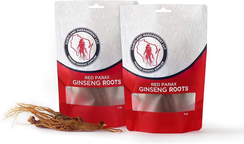 Dairyland Management LLC Rød Panax Ginseng Root - 8 oz Pack av koreansk Panax Ginseng Root - Autentisk Panax Ginseng - Ikke-GMO, Glutenfri Ginseng Root - Bruk Ginseng i Soup, Te, Congee