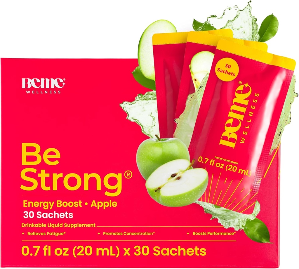 BeMe Vitamin B12 flytende Shot, BeStrong - Vitamin B 12 drikkelig flytende kosttilskudd støtter energiforsterkning, fokus, og konsentrasjon - Guarana, Taurin, & kollagen kosttilskudd fremme gjenoppretting (30 Sachets)