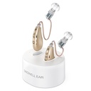Høreapparater, Oppladelig høreapparat for eldre og voksne med støystillende, bakørste OTC høreapparat personlig lydforsterkning enheter med bærbar ladebase (Gold)