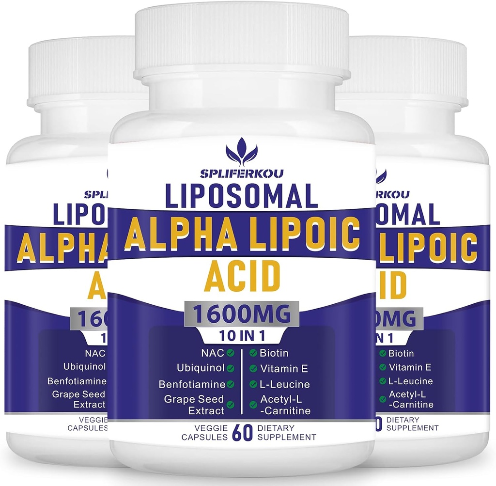 Liposomal Alpha Lipoic Acid 1600mg per servering,ALA Supplement for antioksidant Helse, Energy og metabolisme-Gluten Gratis & Ikke GMO 180 kapsler