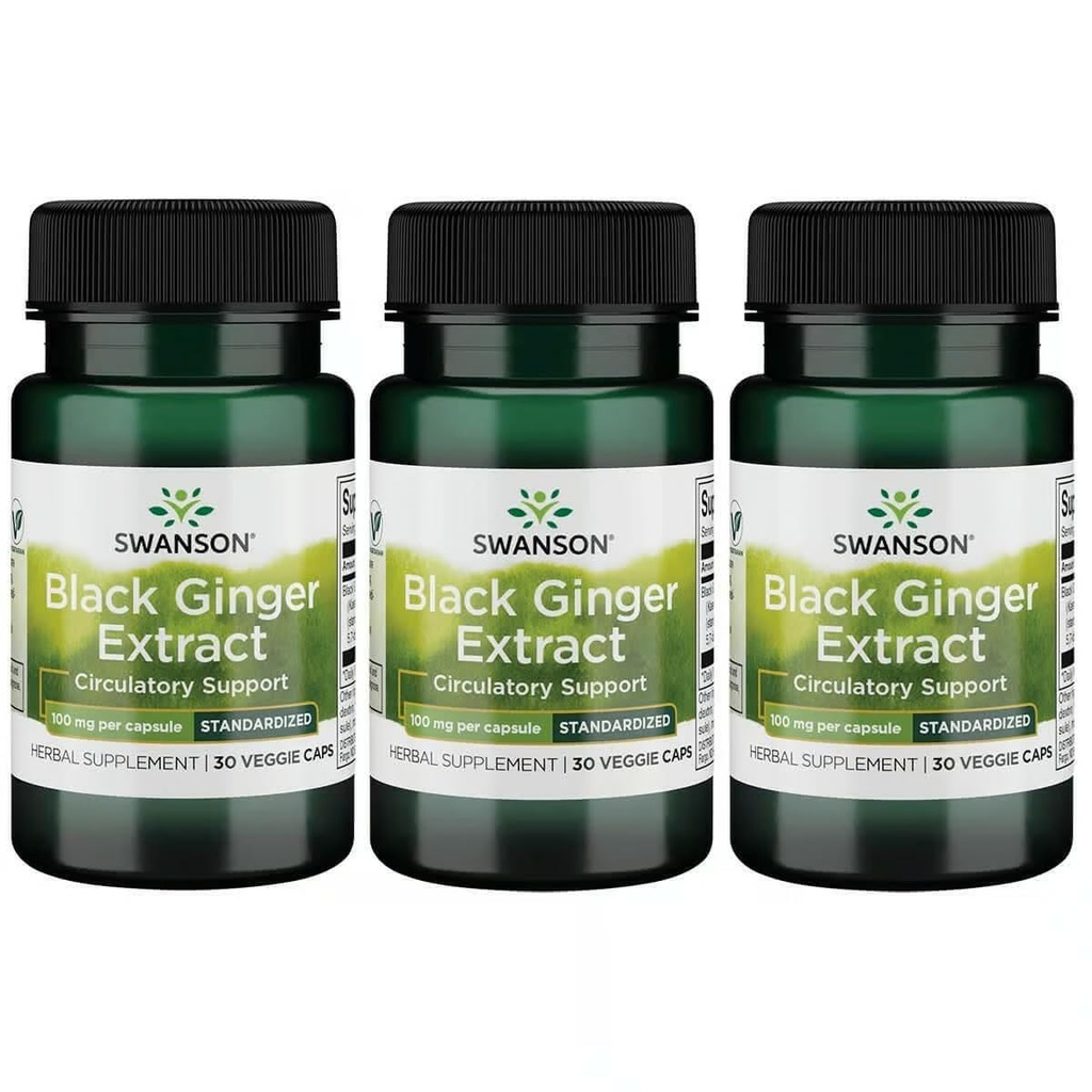 Swanson Black Ginger Extract - fremmer sunn blodsirkulasjon og fysisk vigor - kan hjelpe hjerte helse, muskelvev og mental velvære - (30 Veggie Capsules, 100 mg hver) (3 Pack)