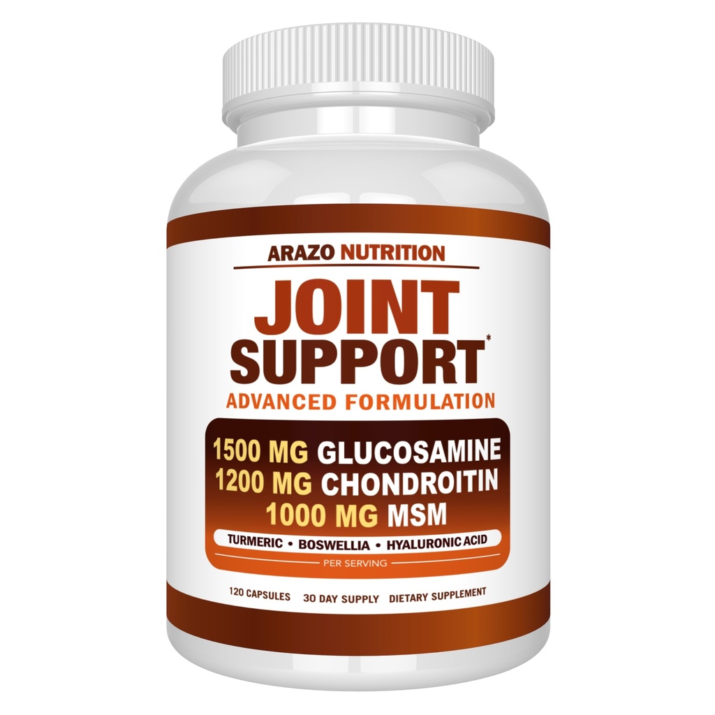 Arazo Nutrition Glukosamine Chondroitin Turmeric Msm Boswellia - Felles støtte supplement for relief 120 kapsler for bein, rygg, kne, hender (120 kapsler)