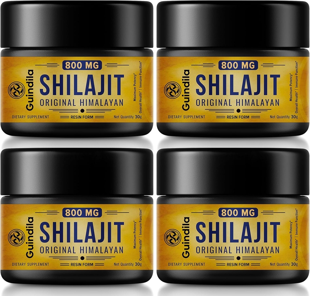 800mg Shilajit Supplement-Shilajit ren Himalayan Organic Shilajit Resin med maksimal styrke, Opprinnelig fra Himalayan med 85 + Trace Minerals & Fulvic Acid for fokus og energi, immunitet,4 pakker