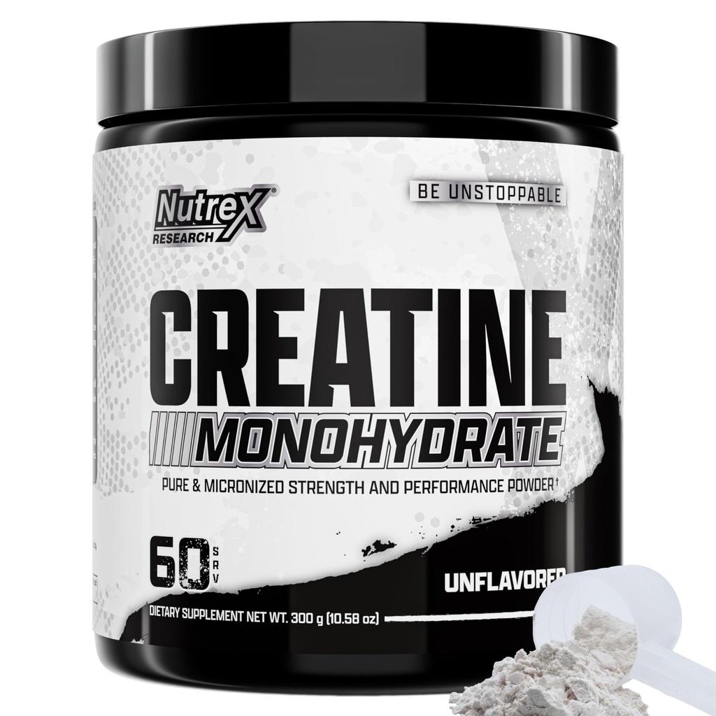 Nutrex forskning Kreatin Monohydrat pulver 60 serveringer | Unflavored 5G mikronisert kreatin pulver | Glutenfri