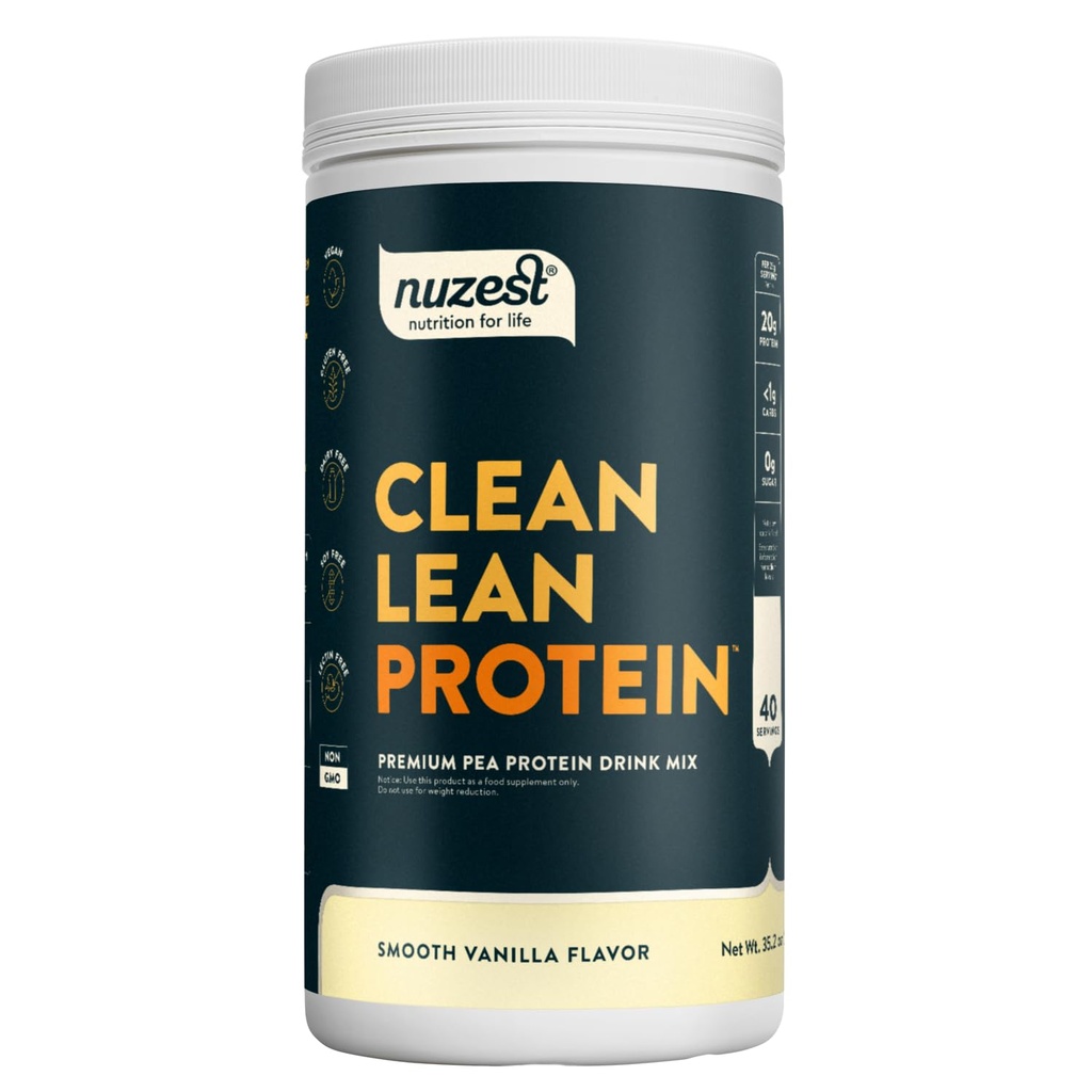 Nusest - Pea Protein pulver - Clean Lean Protein, Premium Vegan Plant Basert Protein pulver, Dairy Free, Glutenfri, GMO Gratis, Protein Shake, glatt Vanilla, 40 Serveringer, 2.2 lb