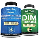 Nutrivein Premium DIM & Berberine Supplement Bundle: høyabsorpsjon Berberin & DIM Supplement med Bioperine - for Hormonal Balance, Digestive Regelmessighet, Metabolisme, & generell velvære
