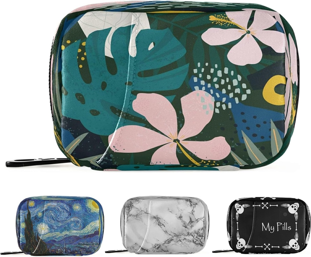 Naanle Hawaiian Palm Leaf Flower Pill Box 7 Day Pill Veske Reise Pill Organizer Veske med Zipper Portable Weekly Case Compact Størrelse for vitamin Supplement Holder