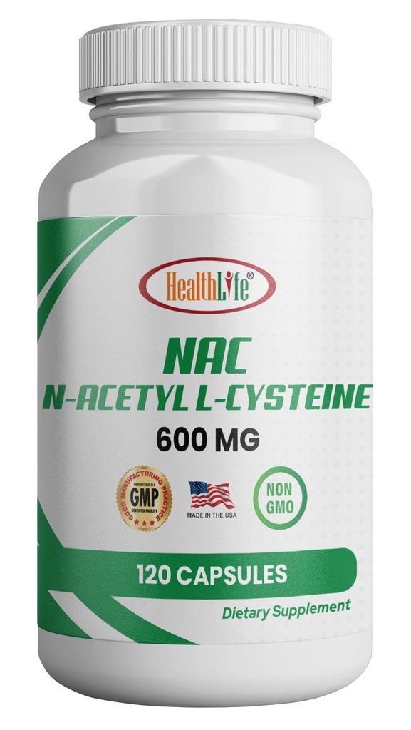 HealthLife N-Acetyl L-cysteine (NAC) 600 mg, 120 kapsler - Ikke-GMO, Glutenfri, 120 serveringer