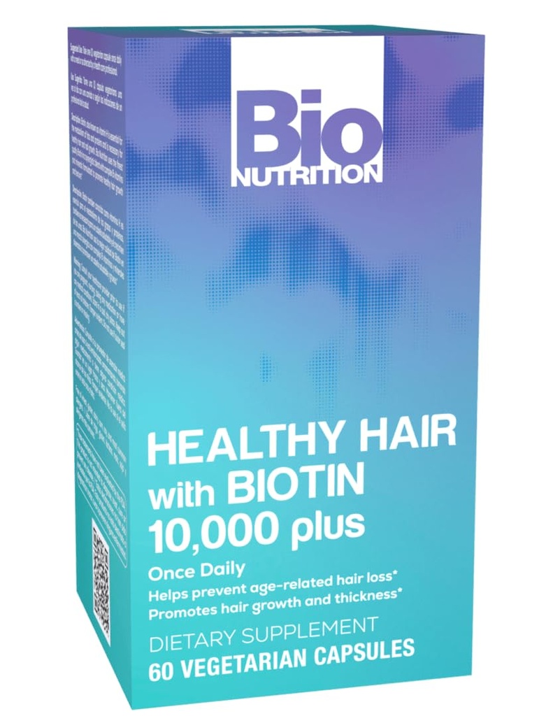 Bio Nutrition Sunn Hair Support med Biotin 60 Vegetariske kapsler | Sterkere hår | Tykkere hår | Fremmer hårvekst og tykkelse | Blande med komplekse B-vitaminer og mineraler