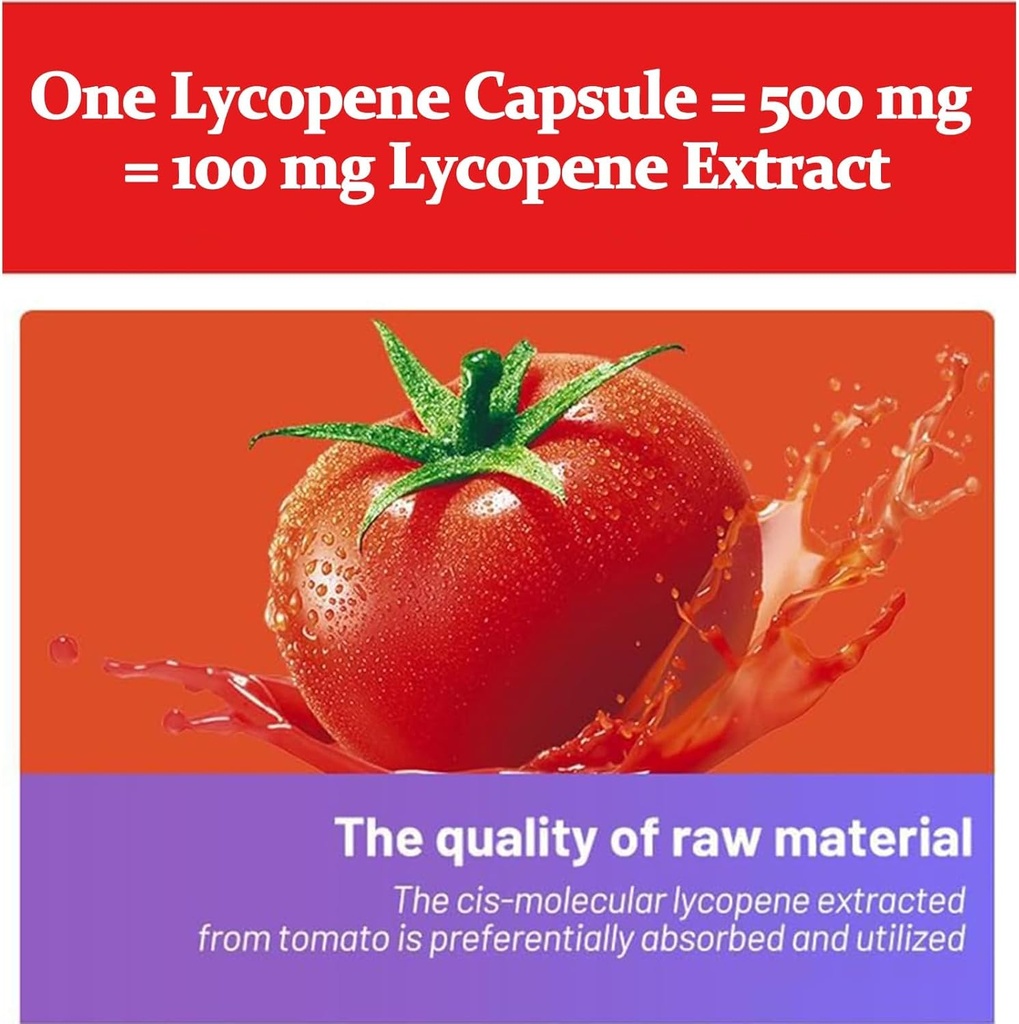 Lycopen Capsules - Naturlig Tomato Extract 100 mg organisk kompleks formel Supplement - Glutenfri, Ikke-GMO, 100 Softgels