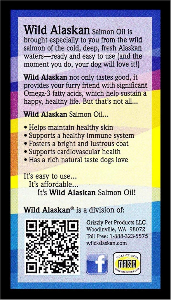 Wild Alaskan Skin & Coat Salmon Oil Basert Omega-3 Supplement for hunder, 16 floz.