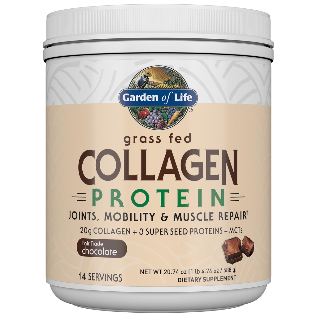 Livshage Grass Fed Collage Protein pulver - sjokolade, 14 serveringer, pulver for joints Mobility Muskel Repair, Collage Peptides + Super Seeds + Coconut MCTs, Keto Supplement
