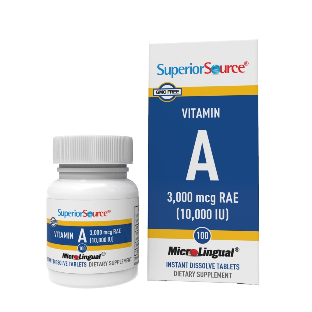 Superior Source Vitamin A 10.000 IE - Øyepleie Supplement - støtter også immun-, hud- og beinhelse - Ikke-GMO & Glutenfri - 100 MicroLingual Tabletter